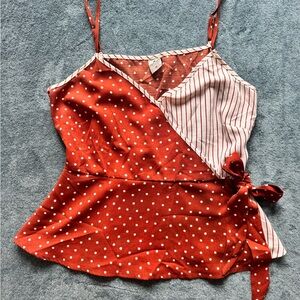 Stylish Rust Polka Dot and Striped Women's Top